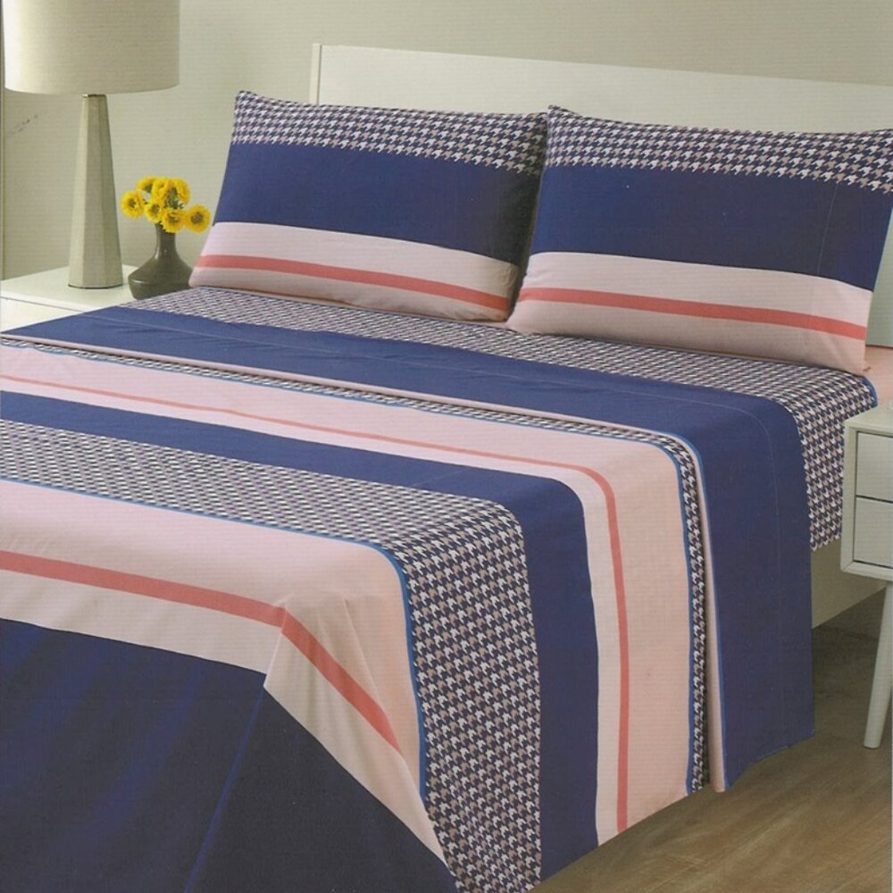 4 Piece Printed Bed Sheets Set MultiColor Striped Houndstooth Hotel Quality Lux